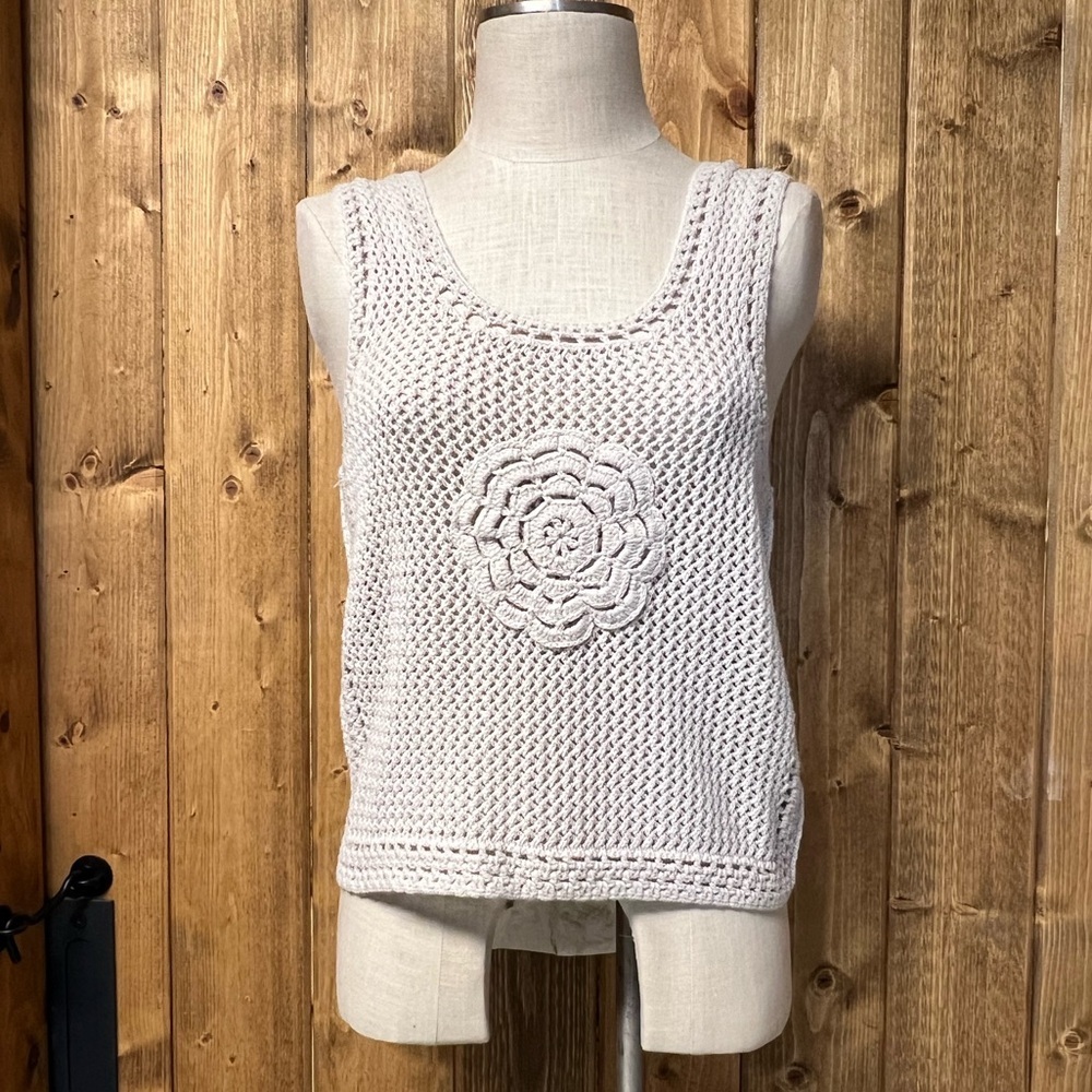 Jessica Simpson Large Beige Cream Crochet Tank Top Boho Summer Clean Girl Y2K - Picture 2 of 7